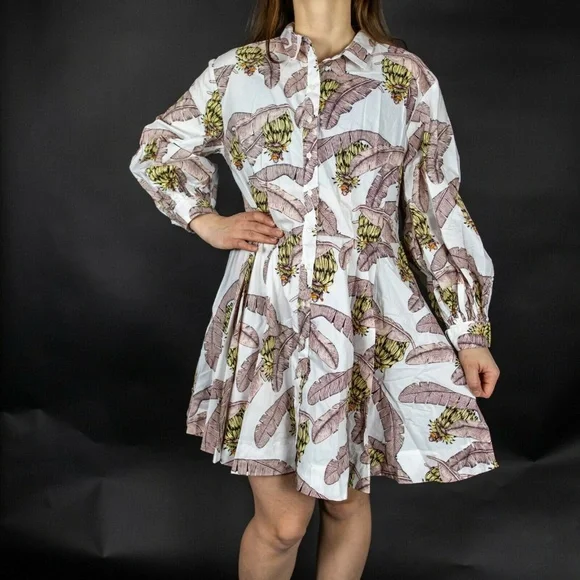 chinese dress ladies H&M Purple/Green Floral A-Line V-Neck Long Sleeve Dress- Size L main image 0